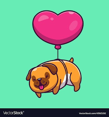 cute dog floating with heart balloon cartoon
