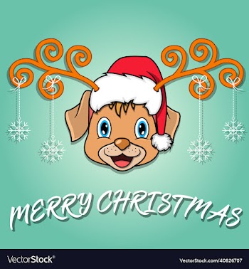 cute dog head cartoon christmas card wearing hat