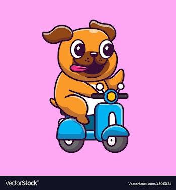 cute dog riding scooter cartoon