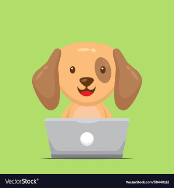 cute dog working with laptop