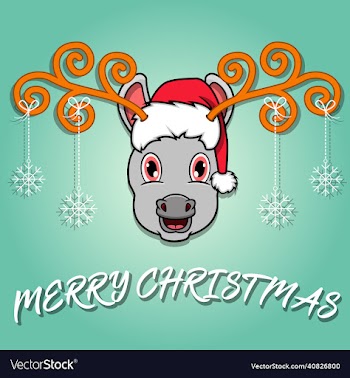 cute donkey head cartoon christmas card wearing