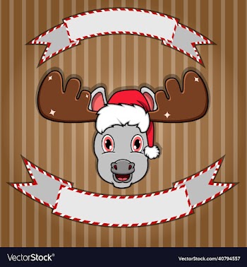cute donkey head with christmas hat blank label