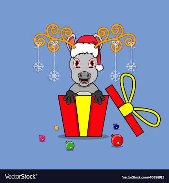 cute donkey on gift with santa claus hat