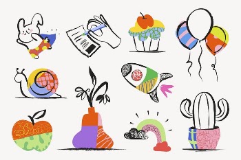 Cute doodle sticker, colorful aesthetic | Free PSD - rawpixel