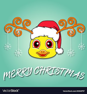 cute duck head cartoon christmas card wearing