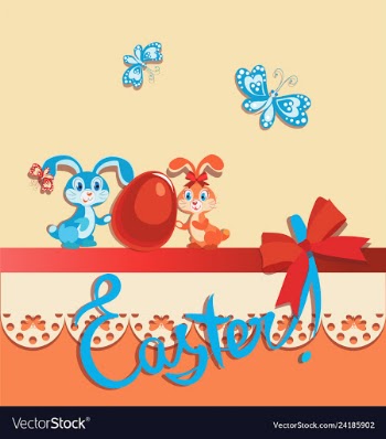 Cute easter bunnies happy easter vector image