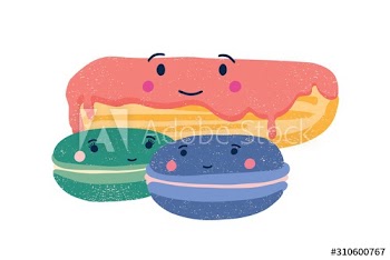 Cute eclair and macaroons flat vector illustration