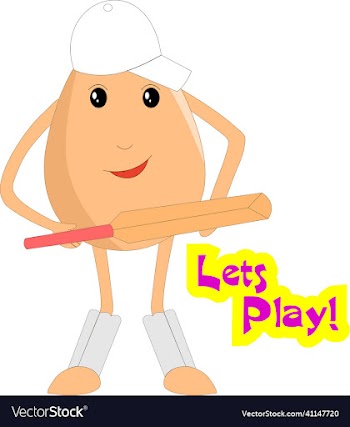 cute egg cartoon playing cricket holding bat