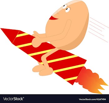 cute egg character cartoon riding a rocket