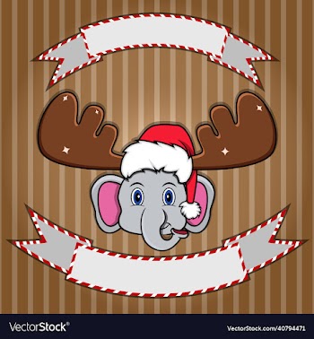 cute elephant head with christmas hat blank label