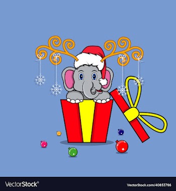 cute elephant on gift with santa claus hat