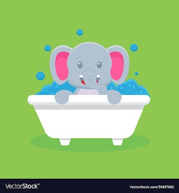 cute elephant take bath cartoon character