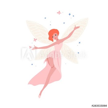 Cute fairy in beautiful gown and with red hair isolated on white background