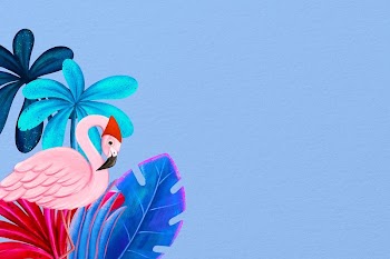 Cute flamingo background, blue drawing | Free Photo Illustration - rawpixel
