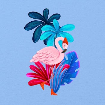 Cute flamingo background, blue drawing | Free Photo Illustration - rawpixel