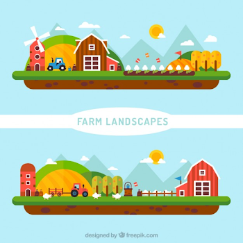 Cute flat farm landscape | Stock Images Page | Everypixel