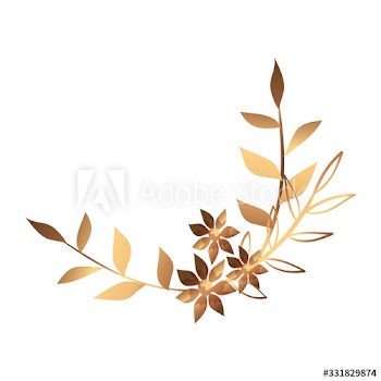 cute flower golden with branches and leafs design
