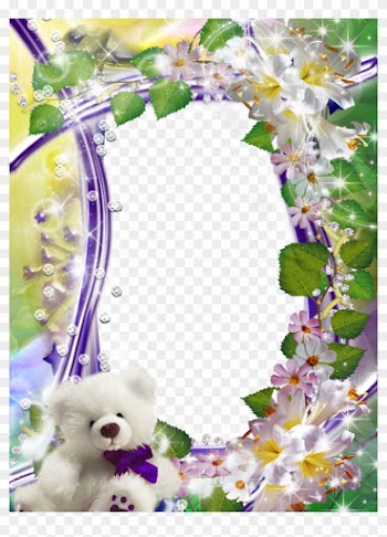 Cute Flower Picture Frame With Fluffy White Teddy - White Teddy Bear With Roses