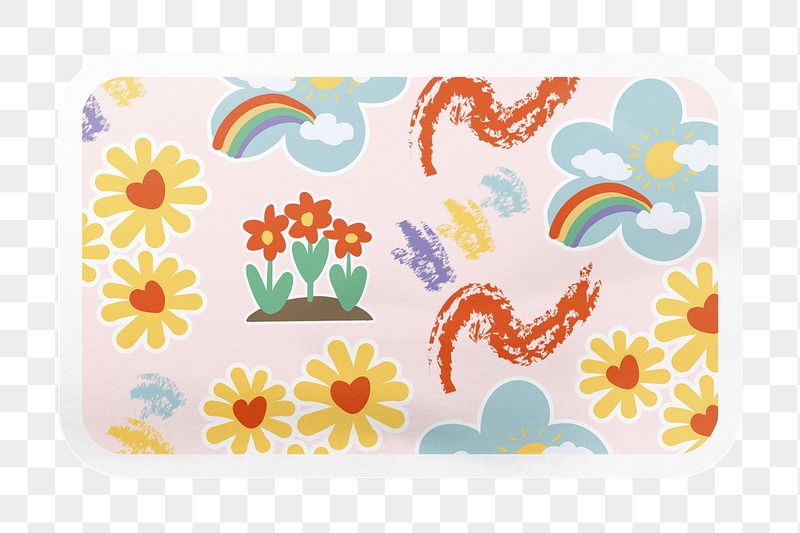 Cute flower png pattern rectangle | Free PNG - rawpixel