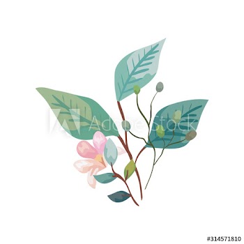 cute flower with branches and leafs natural design