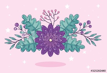 cute flower with leafs decoration design