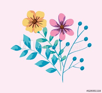 cute flowers and branches with leafs design