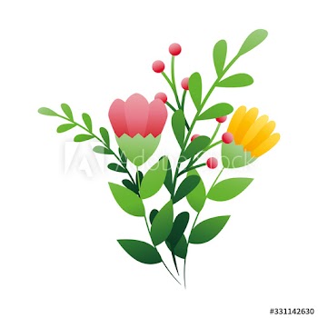 cute flowers with branches and leafs design