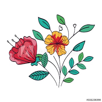 cute flowers with branches and leafs design