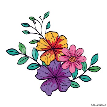 cute flowers with branches and leafs design