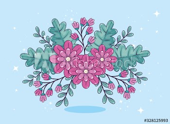 cute flowers with leafs decoration design