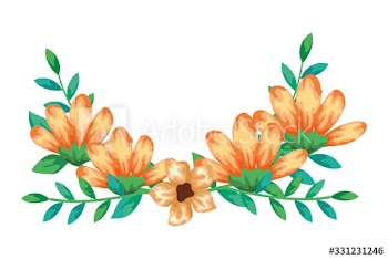 cute flowers yellow color with branches and leafs design