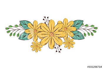 cute flowers yellow color with branches and leafs design