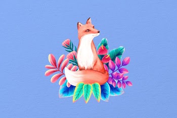 Cute fox background, blue floral | Free Photo Illustration - rawpixel