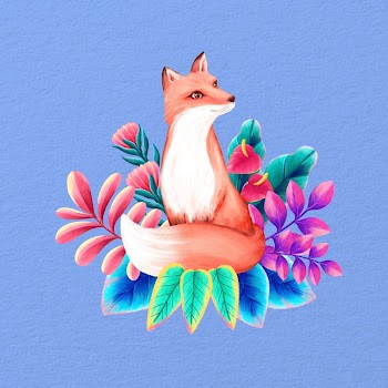 Cute fox illustration, blue floral | Free Photo Illustration - rawpixel