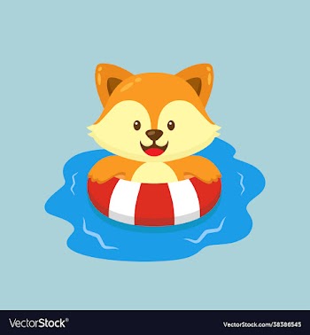 cute fox swimming summer cartoon
