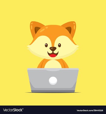cute fox working with laptop