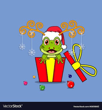 cute frog on gift with santa claus hat