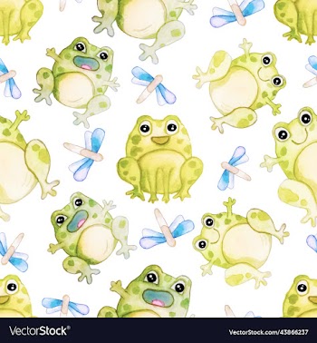 cute frogs with dragon flyes seamless pattern