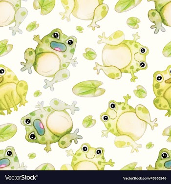 cute frogs with leaves seamless pattern