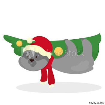 Cute funny christmas sloth hanging on branch