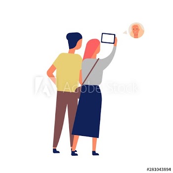 Cute funny couple video chatting with friend via smartphone