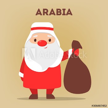 Cute funny Santa Claus wearing national costume of Arabia