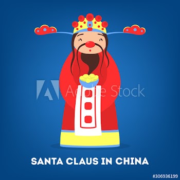 Cute funny Santa Claus wearing national costume of China
