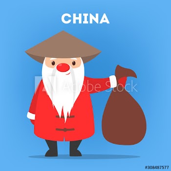 Cute funny Santa Claus wearing national costume of China
