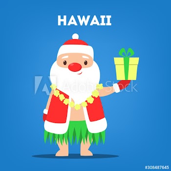 Cute funny Santa Claus wearing national costume of Hawaii