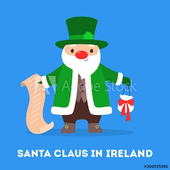 Cute funny Santa Claus wearing national costume of Ireland
