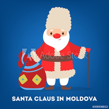 Cute funny Santa Claus wearing national costume of Moldova