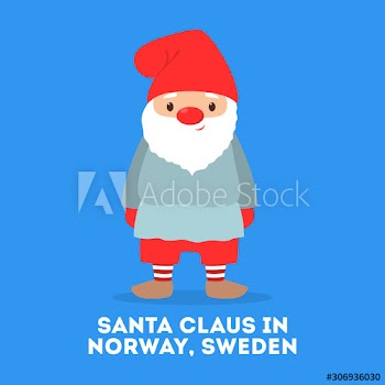 Cute funny Santa Claus wearing national costume of Norway and Sweden