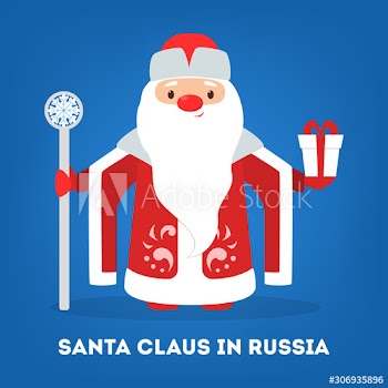 Cute funny Santa Claus wearing national costume of Russia