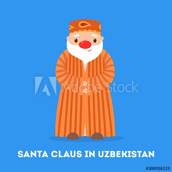 Cute funny Santa Claus wearing national costume of Uzbekistan